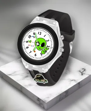 Spiky 3D Cartoon Spaceship Analog Light Watch for Kids Boys & Girls - Black