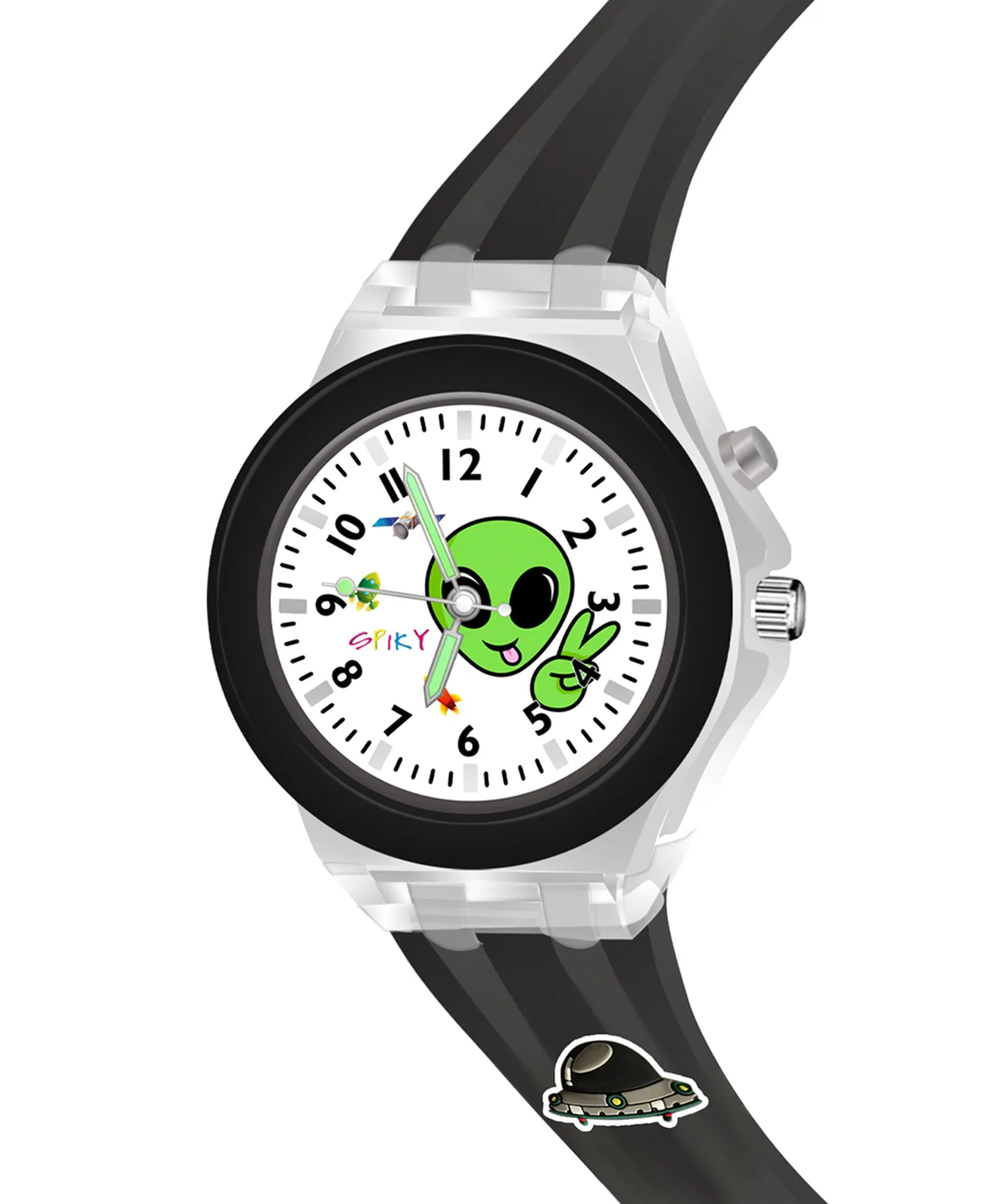 Spiky 3D Cartoon Spaceship Analog Light Watch for Kids Boys & Girls - Black