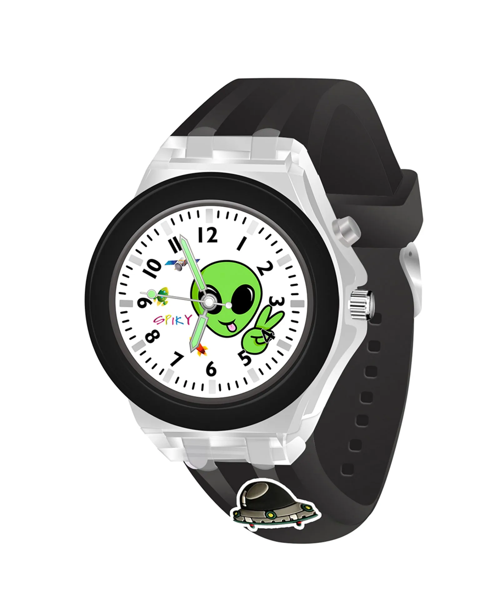 Spiky 3D Cartoon Spaceship Analog Light Watch for Kids Boys & Girls - Black