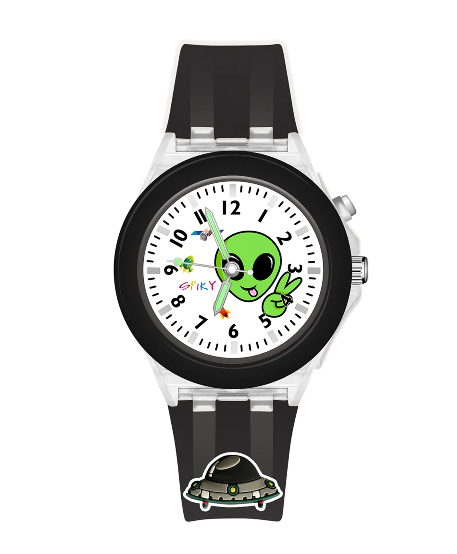 Spiky 3D Cartoon Spaceship Analog Light Watch for Kids Boys & Girls - Black