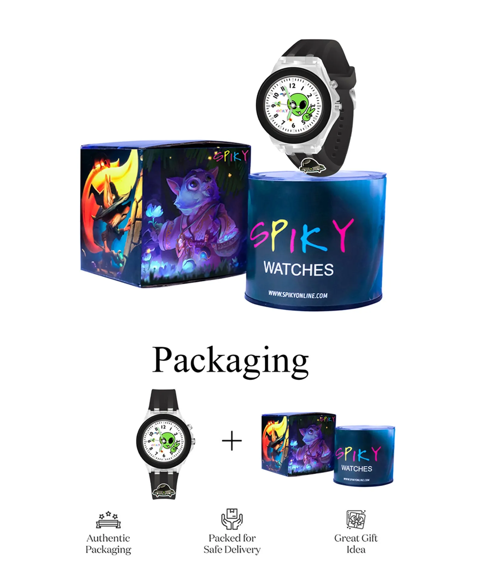 Spiky 3D Cartoon Spaceship Analog Light Watch for Kids Boys & Girls - Black