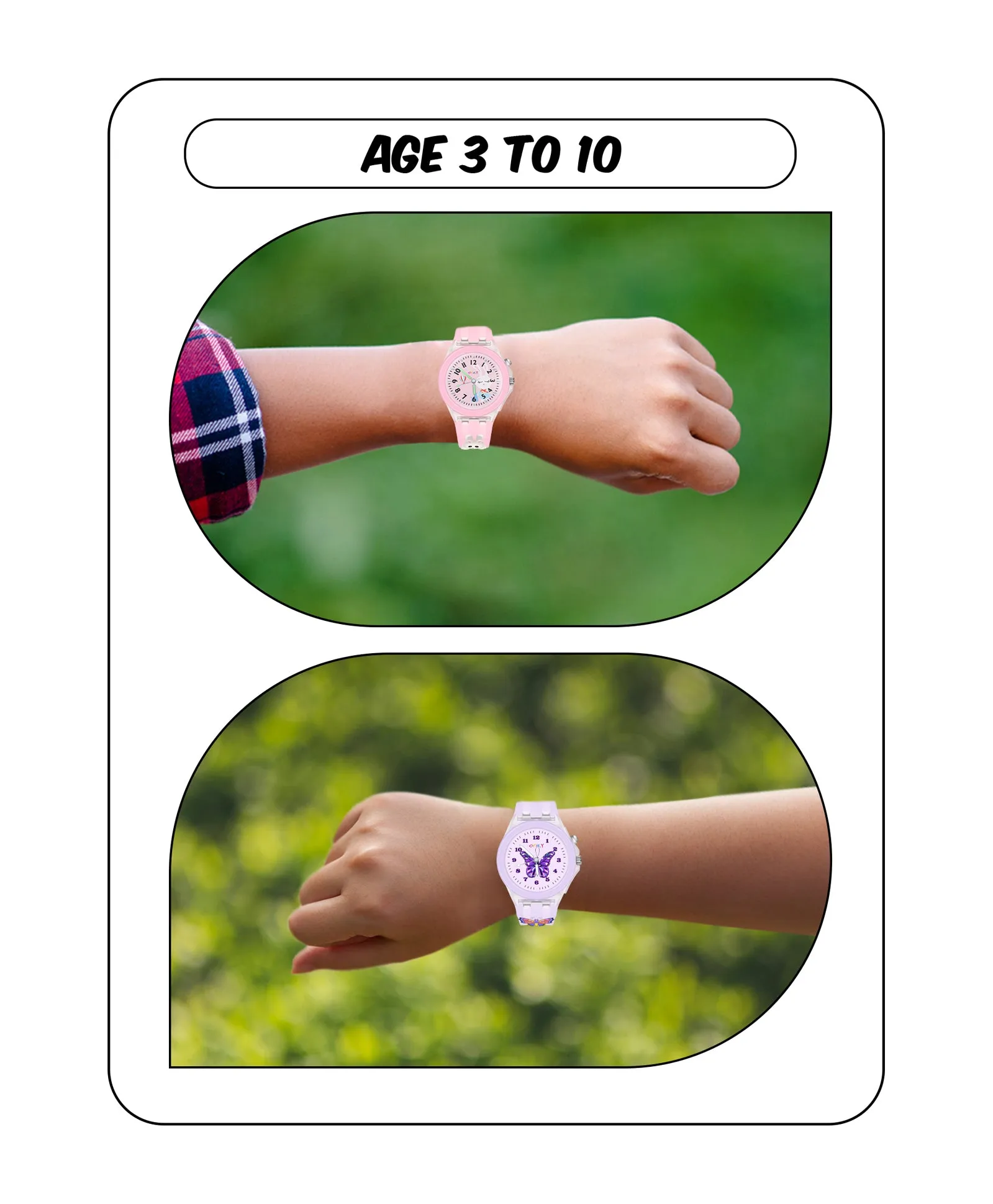 Spiky 3D Rabbit & Butterfly Cartoon Analog Light Watch Combo - Pink & Purple