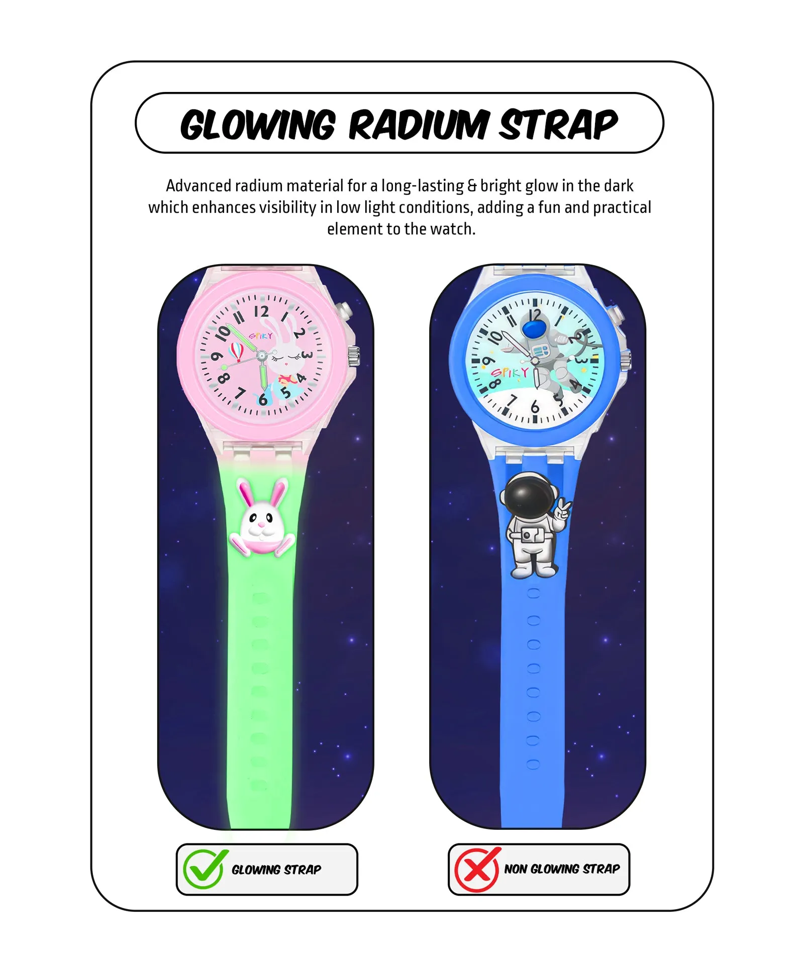 Spiky 3D Rabbit & Butterfly Cartoon Analog Light Watch Combo - Pink & Purple