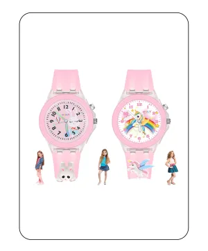 Spiky 3D Rabbit & Unicorn Cartoon Analog Light Watch Combo - Pink