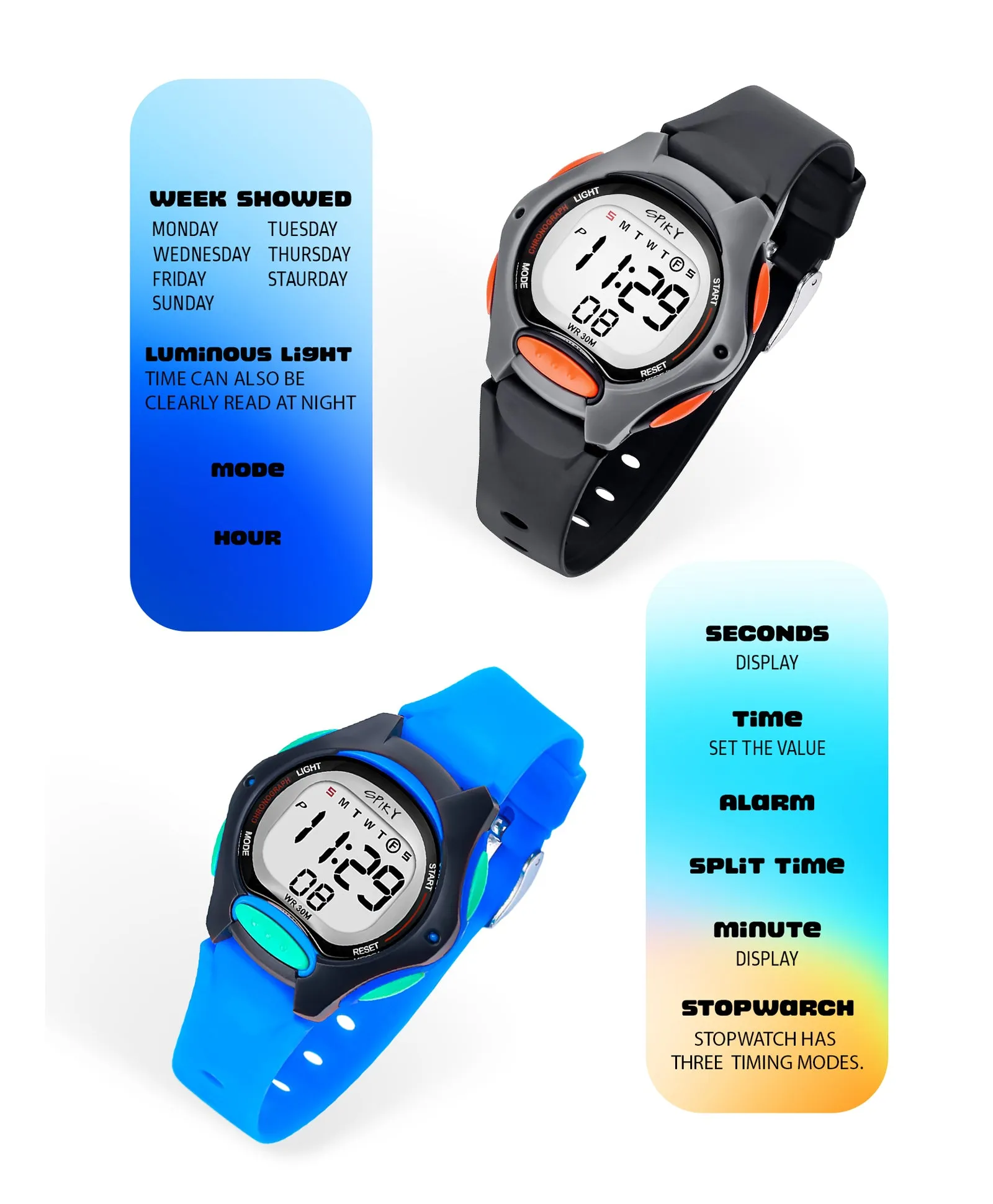 Spiky Round Digital Kids Sports Watches Combo
