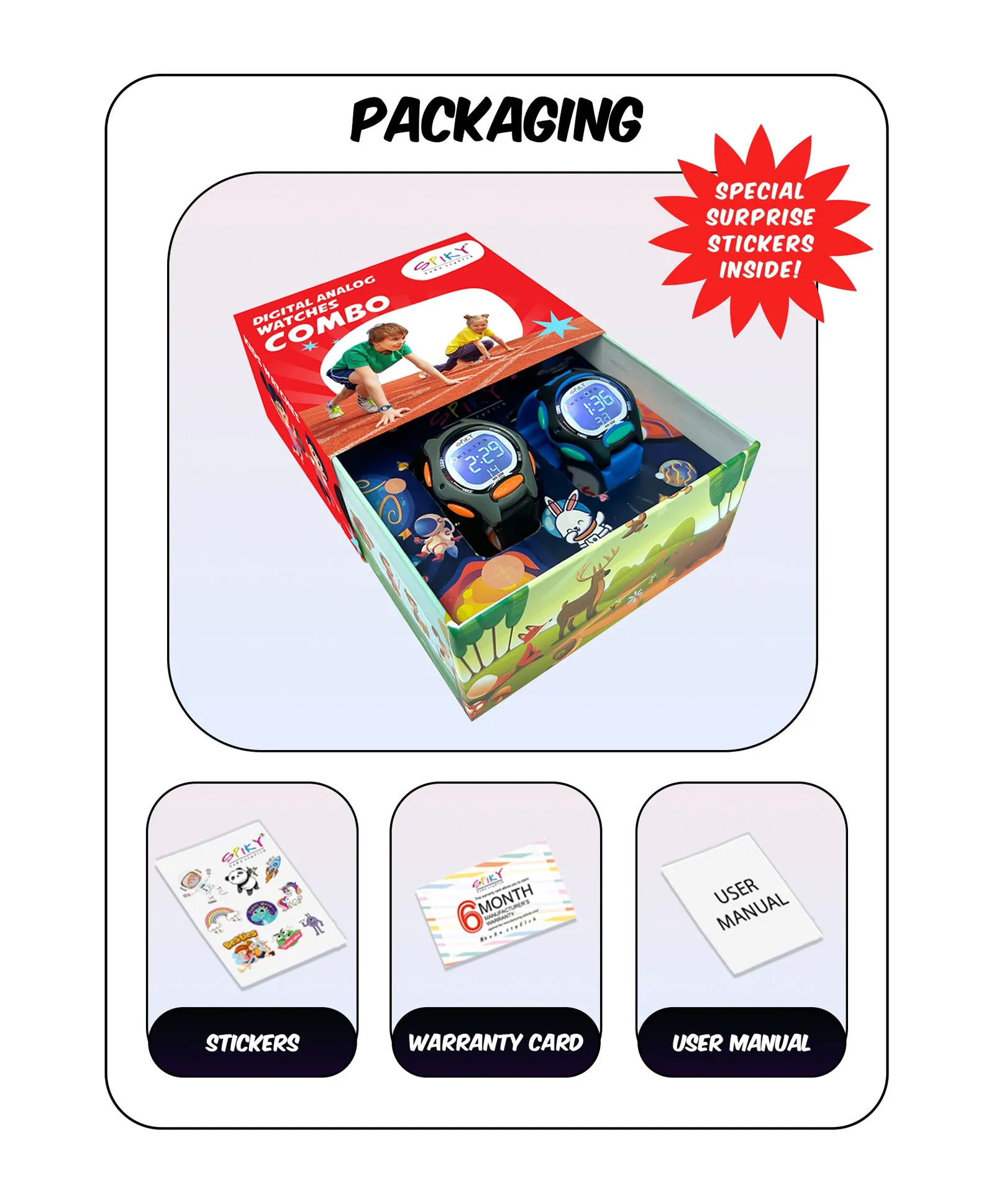 Spiky Round Digital Kids Sports Watches Combo