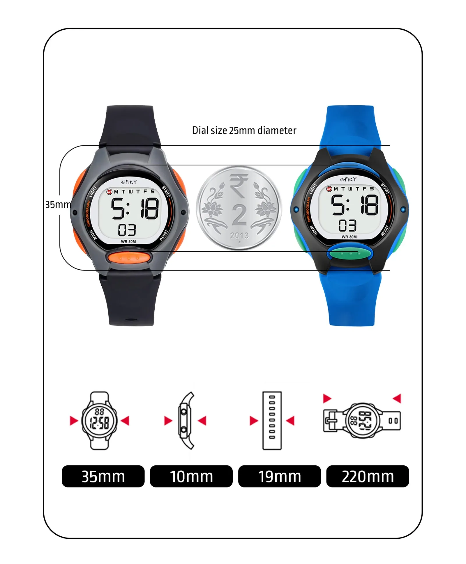 Spiky Round Digital Kids Sports Watches Combo