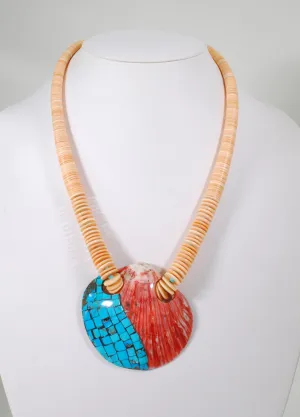 Spiny Oyster Pendant on Rolled Mellon Shell Necklace