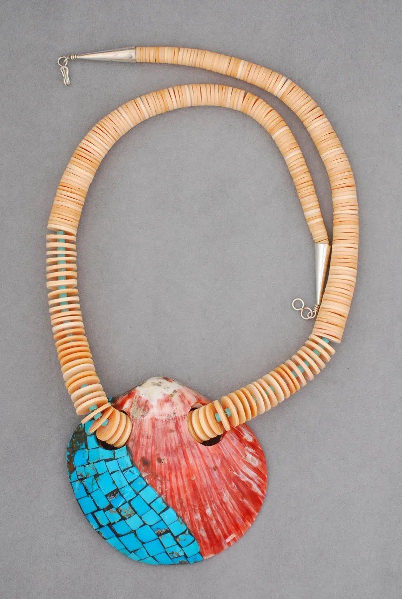 Spiny Oyster Pendant on Rolled Mellon Shell Necklace