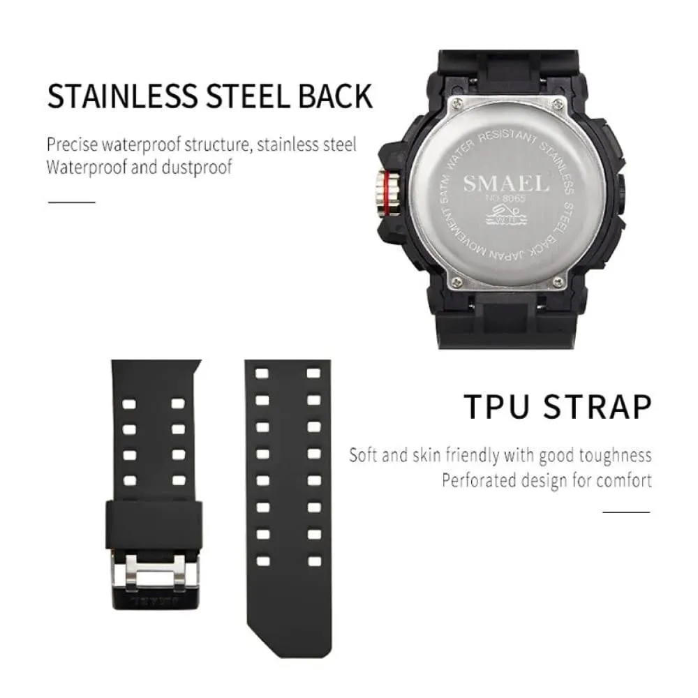 Sport Watch Men 50m Waterproof Wrist Dual Time Display Multi-function Sports 8065 Digital