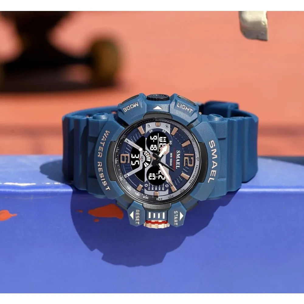 Sport Watch Men 50m Waterproof Wrist Dual Time Display Multi-function Sports 8065 Digital