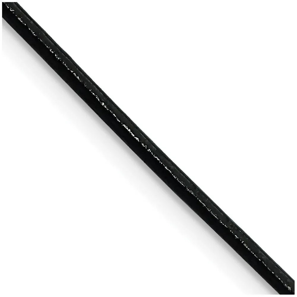 Stainless Steel Black Leather 1.5mm Cord 20in Necklace