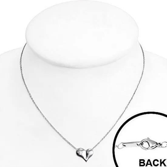 Stainless Steel Silver-Tone White CZ Love Heart Womens Girls Pendant Necklace