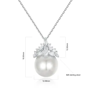 Sterling Silver Necklace, 12mm Round Natural Shell Pearl Necklace, Simulated Diamond Jewelry, Birthday Gifts
