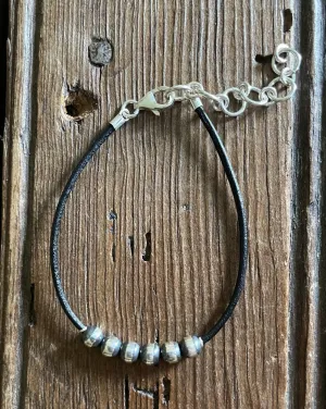 Sterling Silver Pearl and Leather Bracelet
