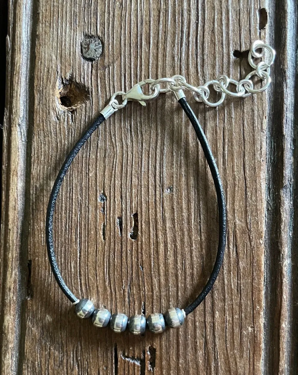 Sterling Silver Pearl and Leather Bracelet