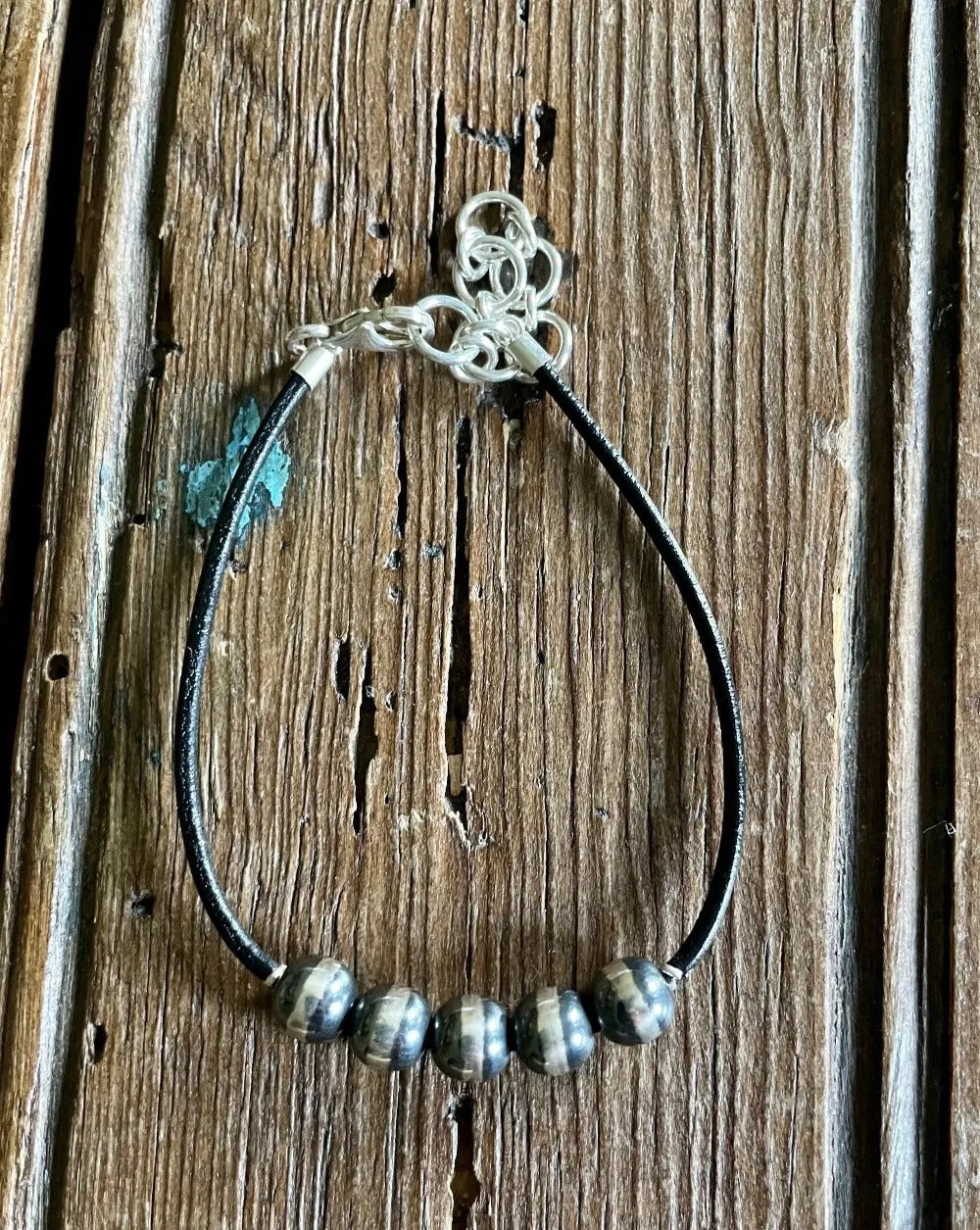 Sterling Silver Pearl and Leather Bracelet