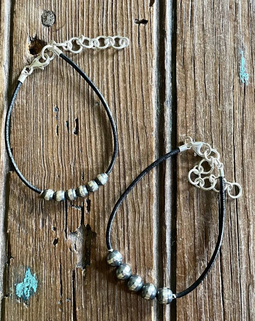 Sterling Silver Pearl and Leather Bracelet