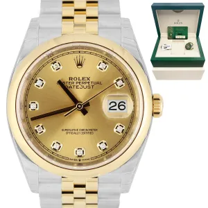 STICKERED 2021 Rolex DateJust 36mm Champagne Diamond Dial 126203 18K Gold Jubile