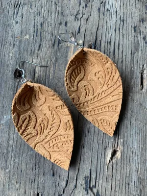 Tan Suede Floral Leather Earring - large