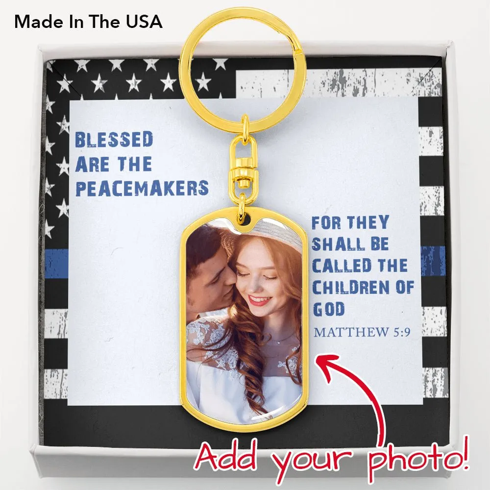 Thin Blue Line Custom Name Dog Tag Key Chain