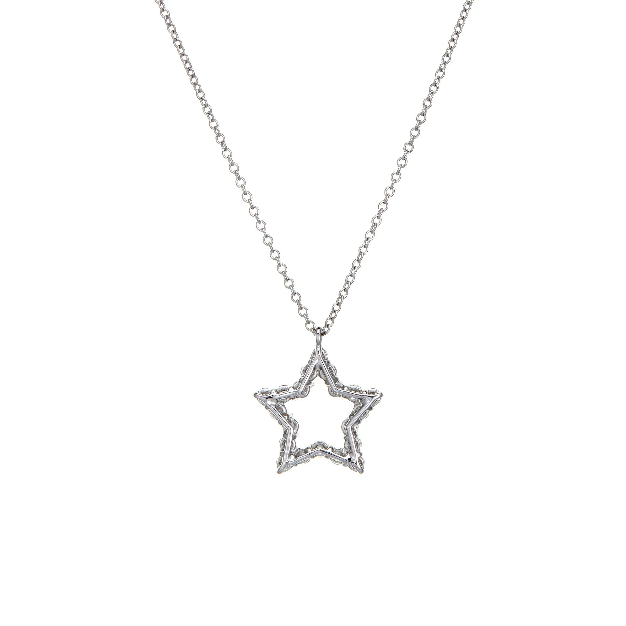 Tiffany & Co Diamond Star Necklace Platinum 16" Chain Signed Estate Jewelry