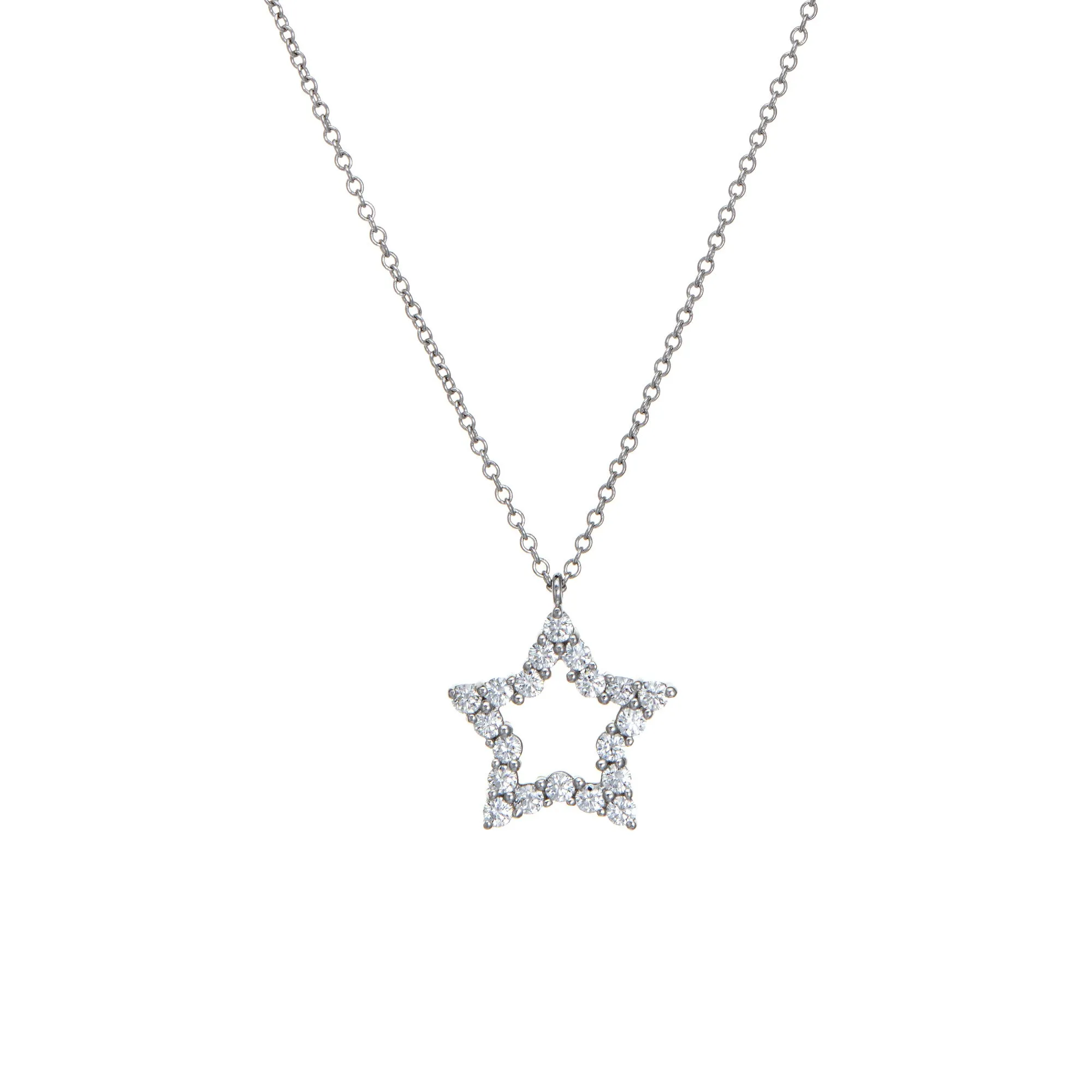 Tiffany & Co Diamond Star Necklace Platinum 16" Chain Signed Estate Jewelry