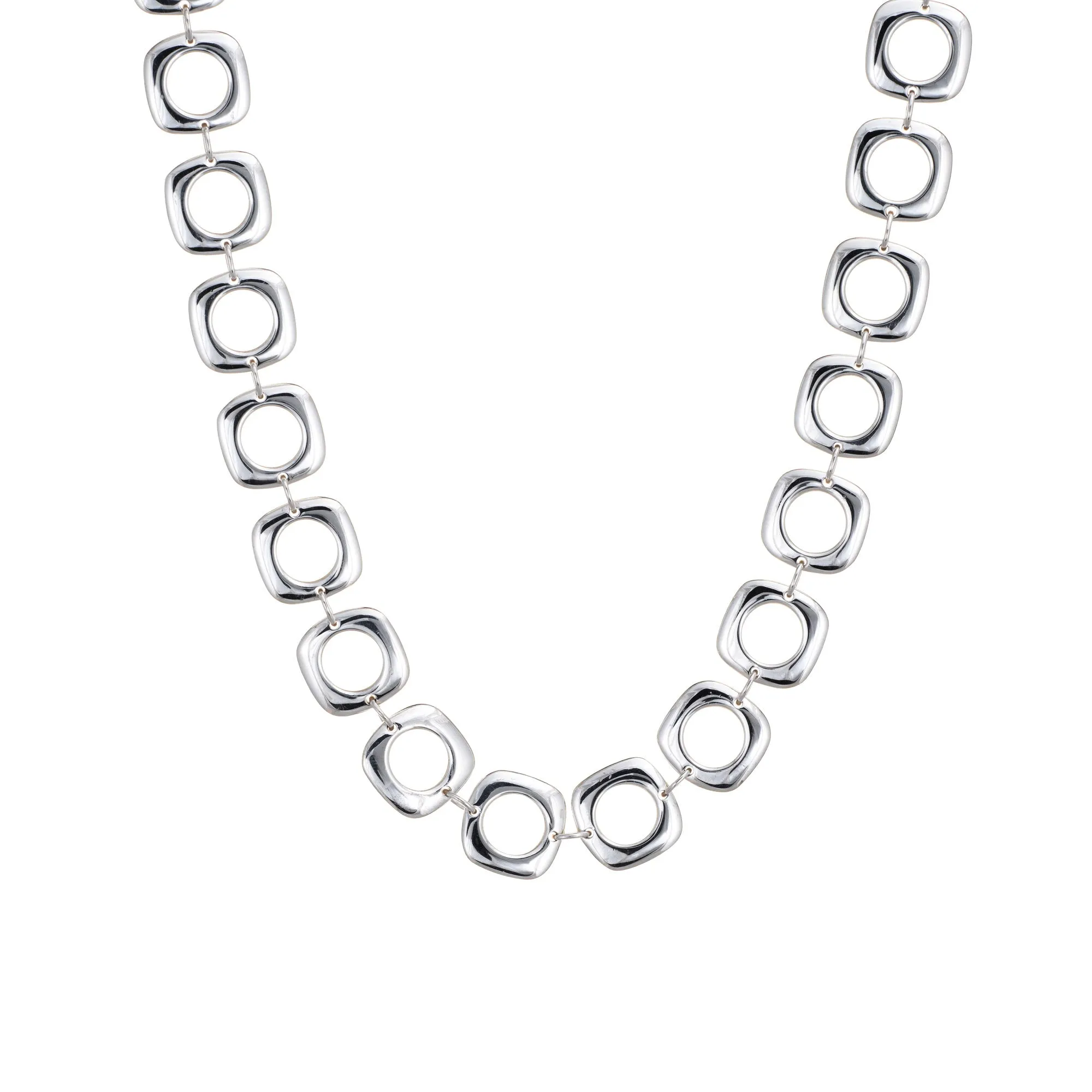 Tiffany & Co Square Necklace Cushion Links Sterling Silver 16.5" Estate Jewelry