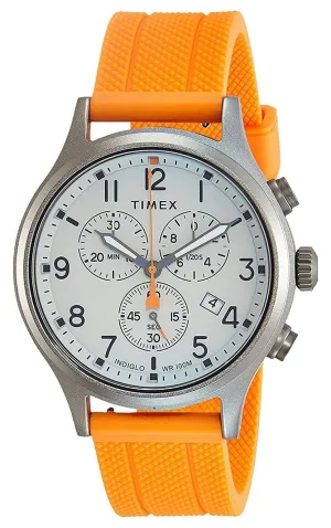 Timex Allied Chronograph Gray Brass Gray Dial Orange Silicone Strap Date Quartz Mens Watch TW2R67300