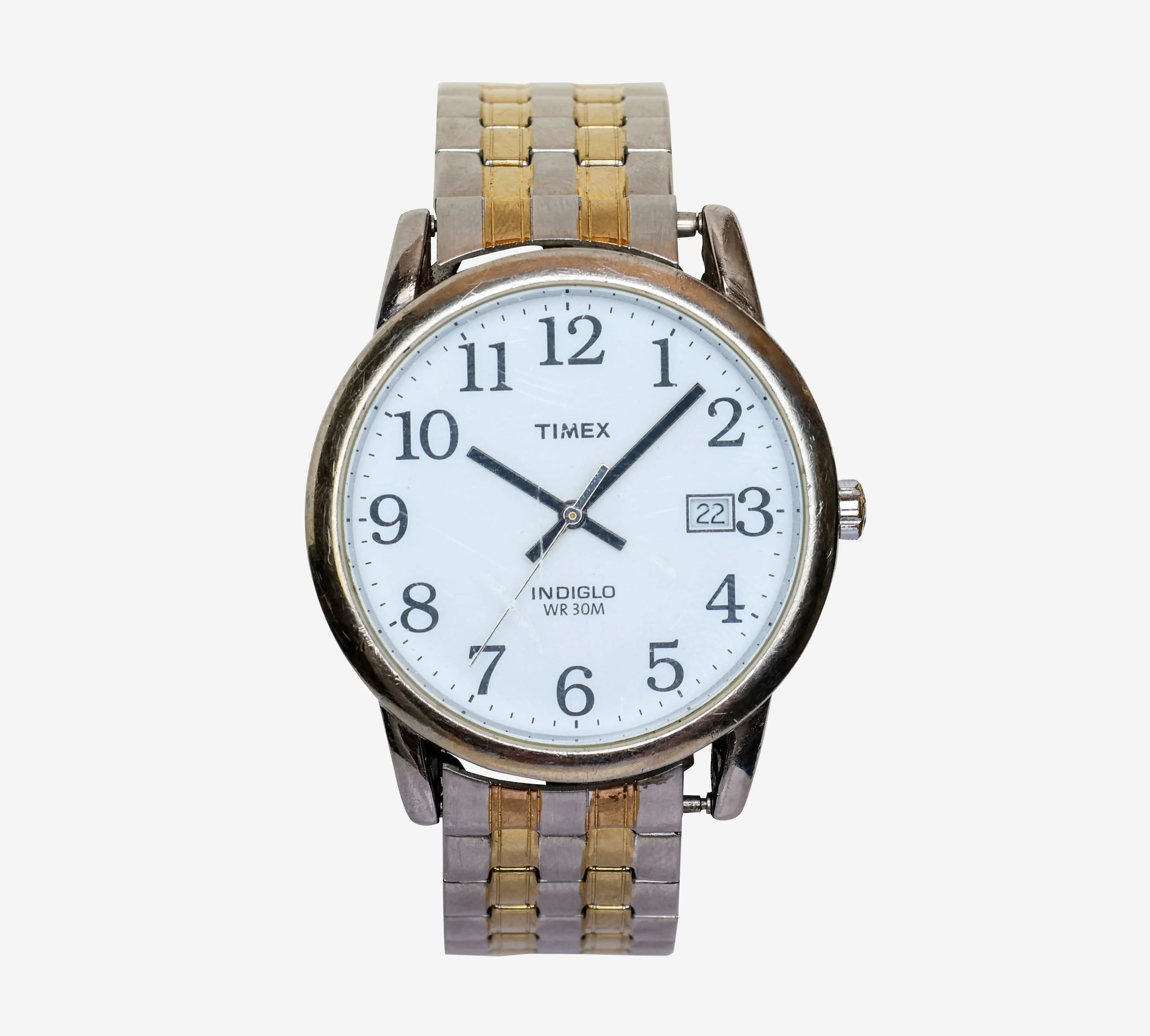 Timex Rewound Silver and Gold Round Bracelet With Date Quartz Analog Watch