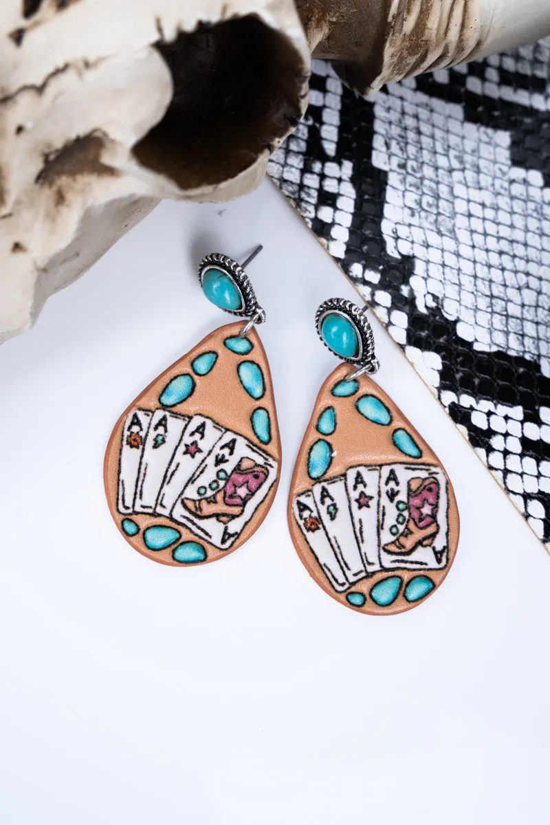 Turquoise Four Of A Kind Faux Leather Silvertone Earrings