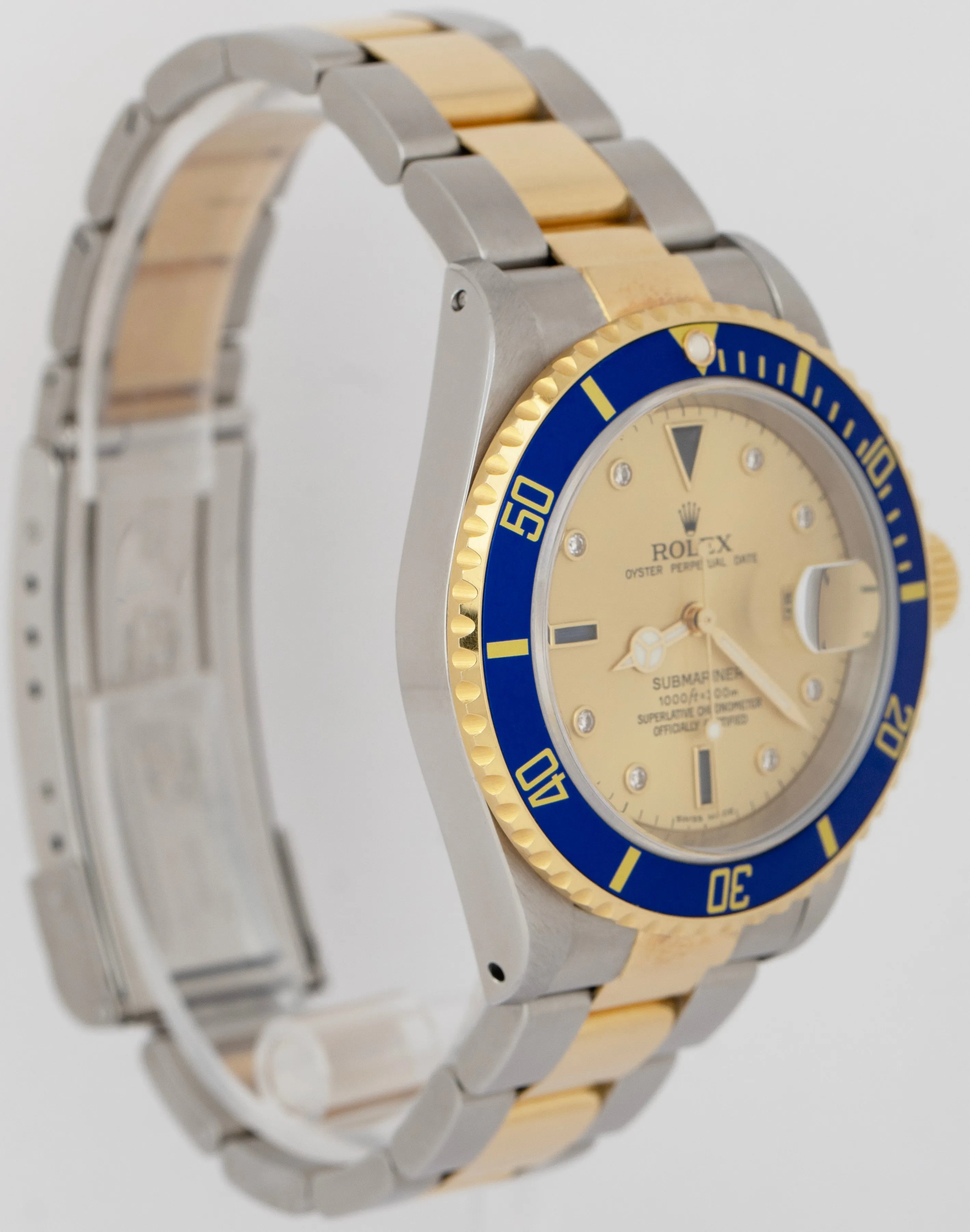 UNPOL. 1999 PAPERS Rolex Submariner Date 40mm Champagne Serti Two-Tone 16613 B P