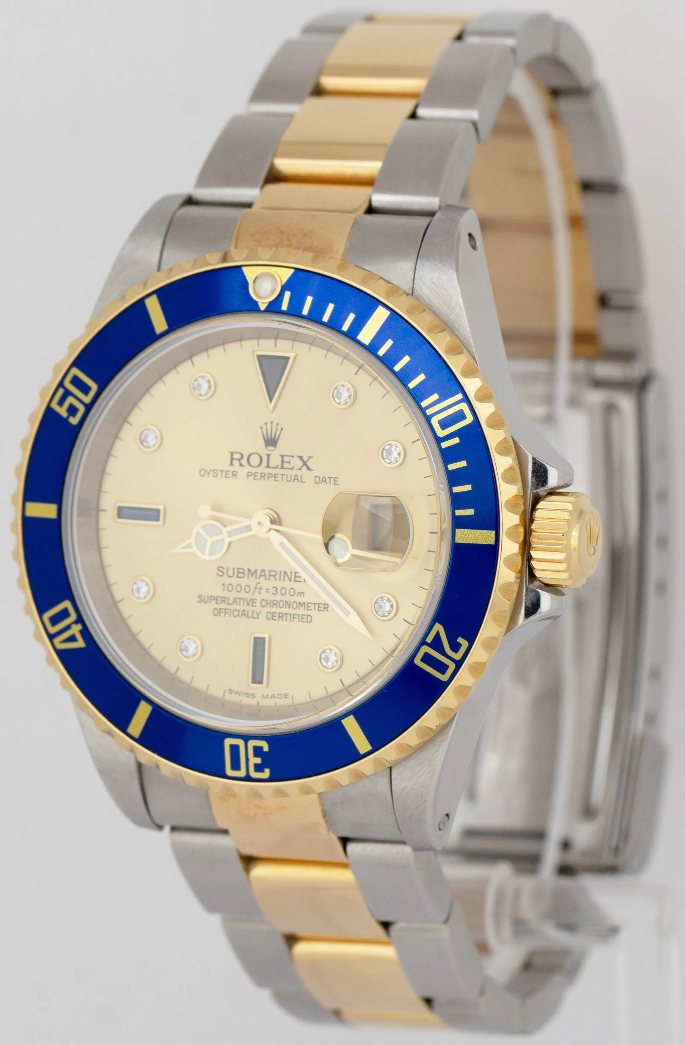 UNPOL. 1999 PAPERS Rolex Submariner Date 40mm Champagne Serti Two-Tone 16613 B P
