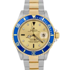 UNPOL. 1999 PAPERS Rolex Submariner Date 40mm Champagne Serti Two-Tone 16613 B P