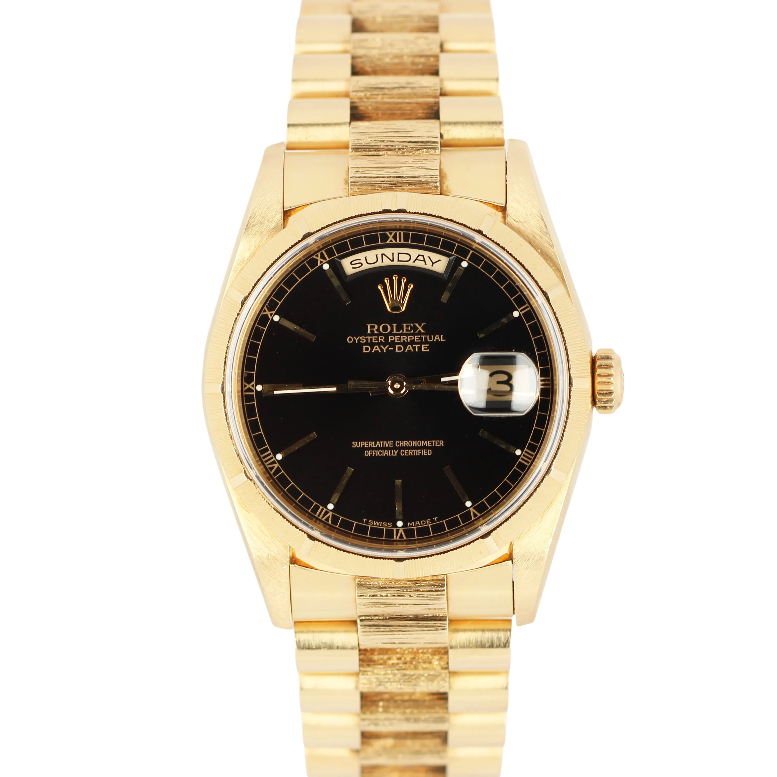 UNPOLISHED Rolex Day-Date Presidential Bark 36mm Black 18k Gold 18248 Watch