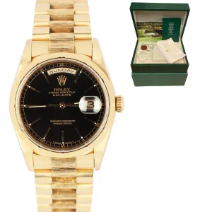 UNPOLISHED Rolex Day-Date Presidential Bark 36mm Black 18k Gold 18248 Watch
