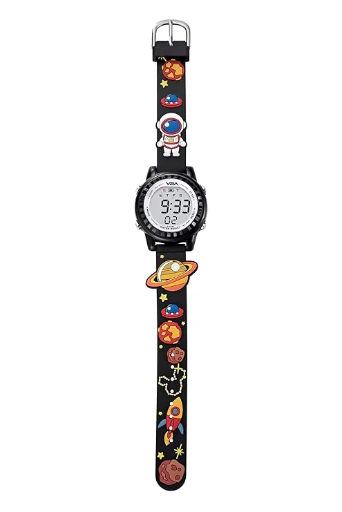 V2A Kids 3D Astronaut Print Digital Watch for Boys & Girls Aged 3 to 10 years – Multi-Function LED Wristwatch with Soft Silicone Strap, Alarm, Stopwatch & Backlight – Perfect Gift for Space-Loving Kids
