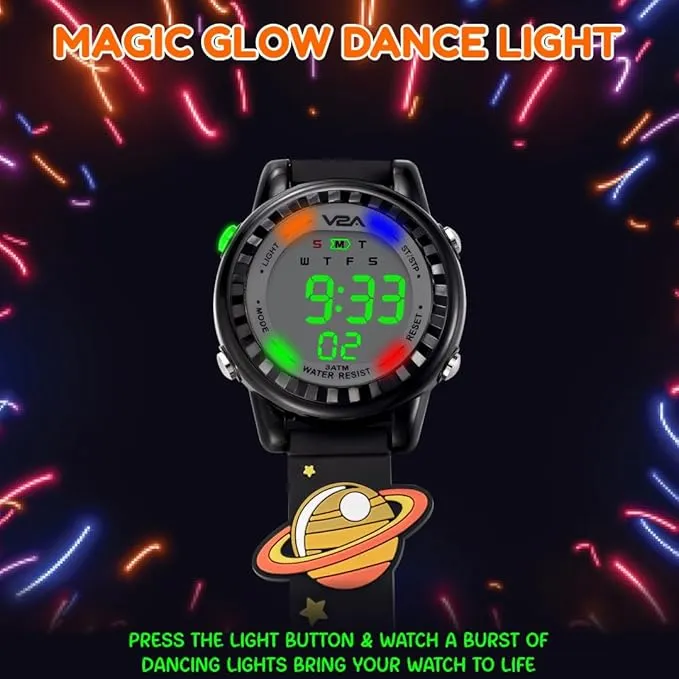 V2A Kids 3D Astronaut Print Digital Watch for Boys & Girls Aged 3 to 10 years – Multi-Function LED Wristwatch with Soft Silicone Strap, Alarm, Stopwatch & Backlight – Perfect Gift for Space-Loving Kids
