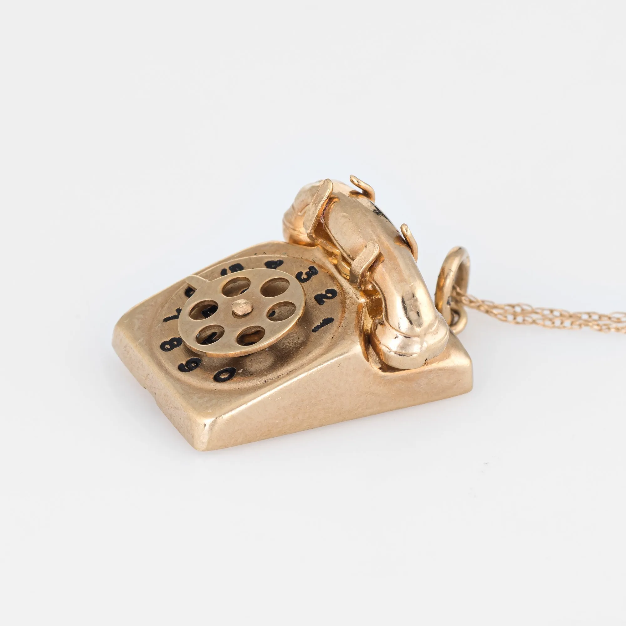 Vintage Telephone Necklace 14k Yellow Gold Charm Old School Phone Jewelry