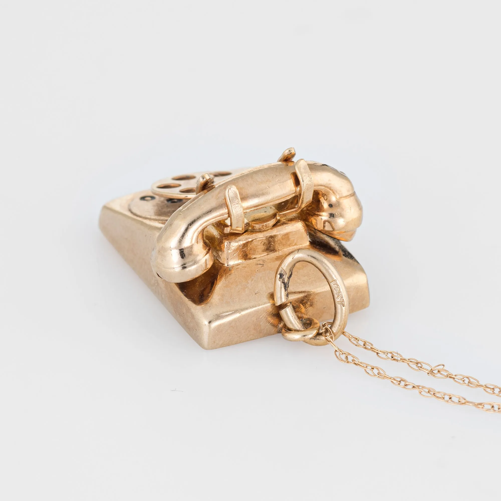 Vintage Telephone Necklace 14k Yellow Gold Charm Old School Phone Jewelry