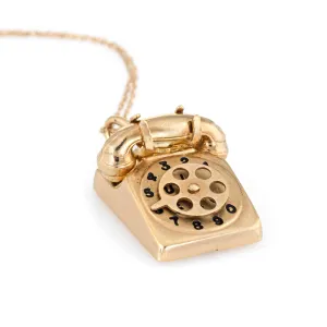 Vintage Telephone Necklace 14k Yellow Gold Charm Old School Phone Jewelry