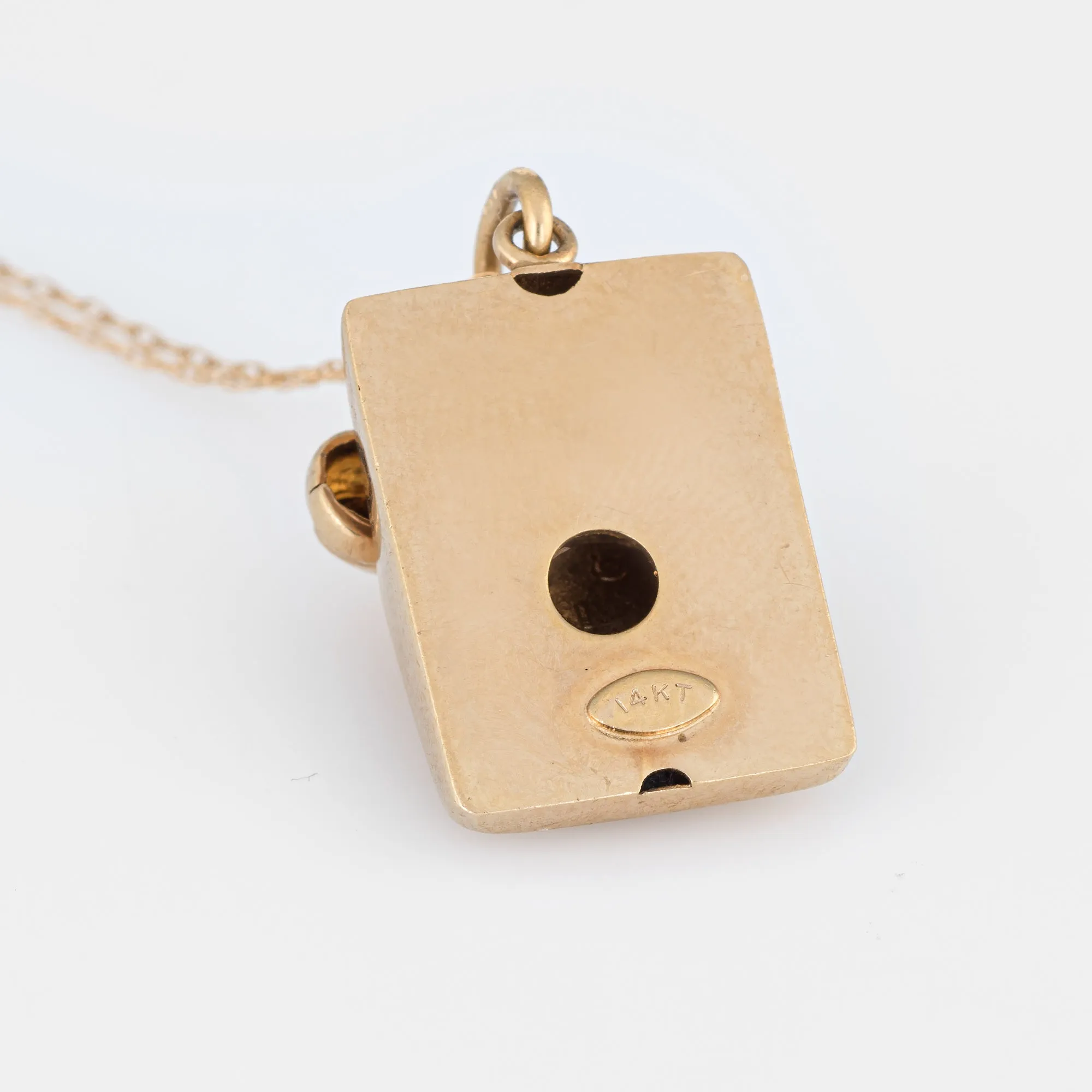 Vintage Telephone Necklace 14k Yellow Gold Charm Old School Phone Jewelry