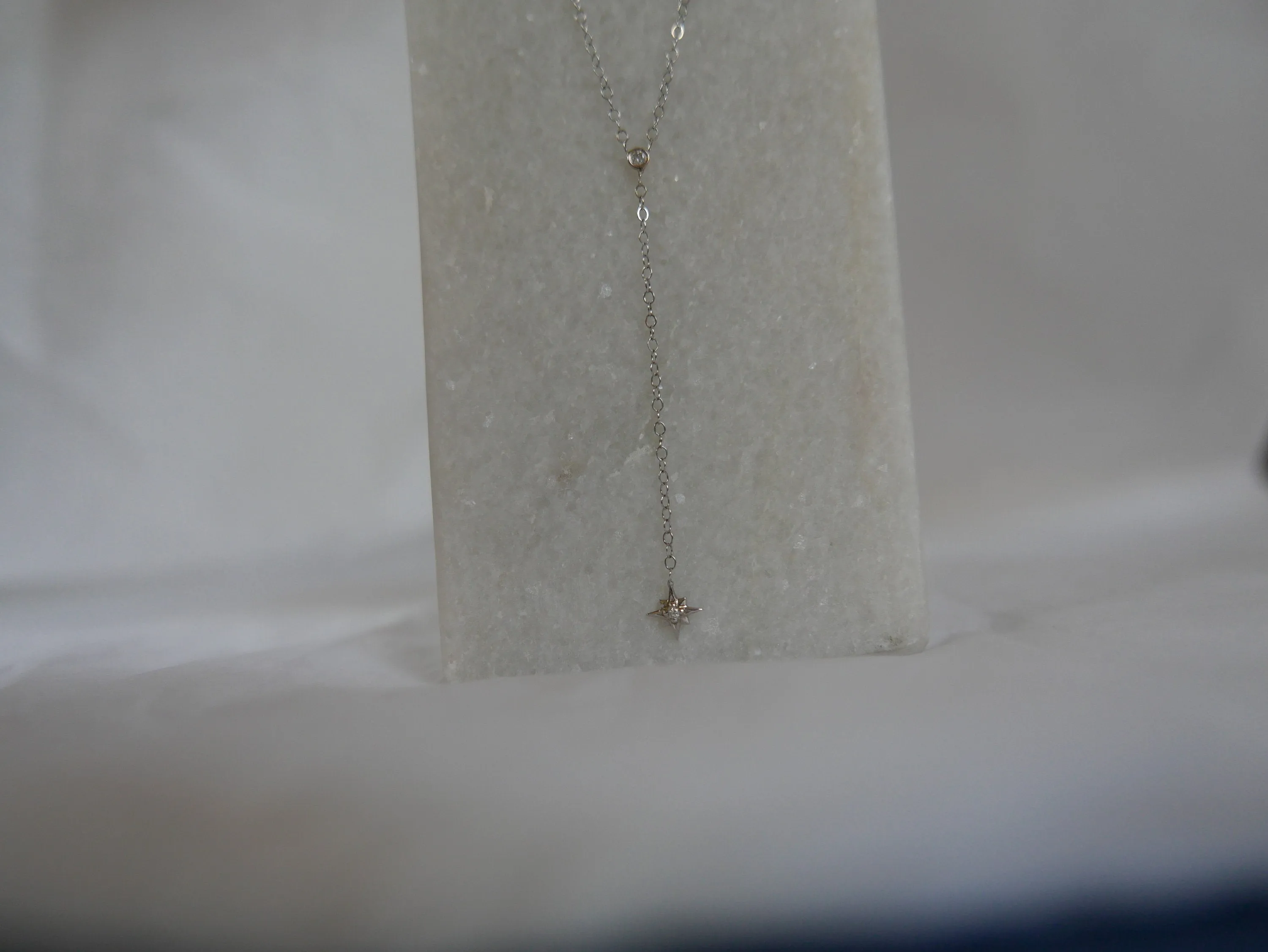 White Gold Star Lariat Necklace