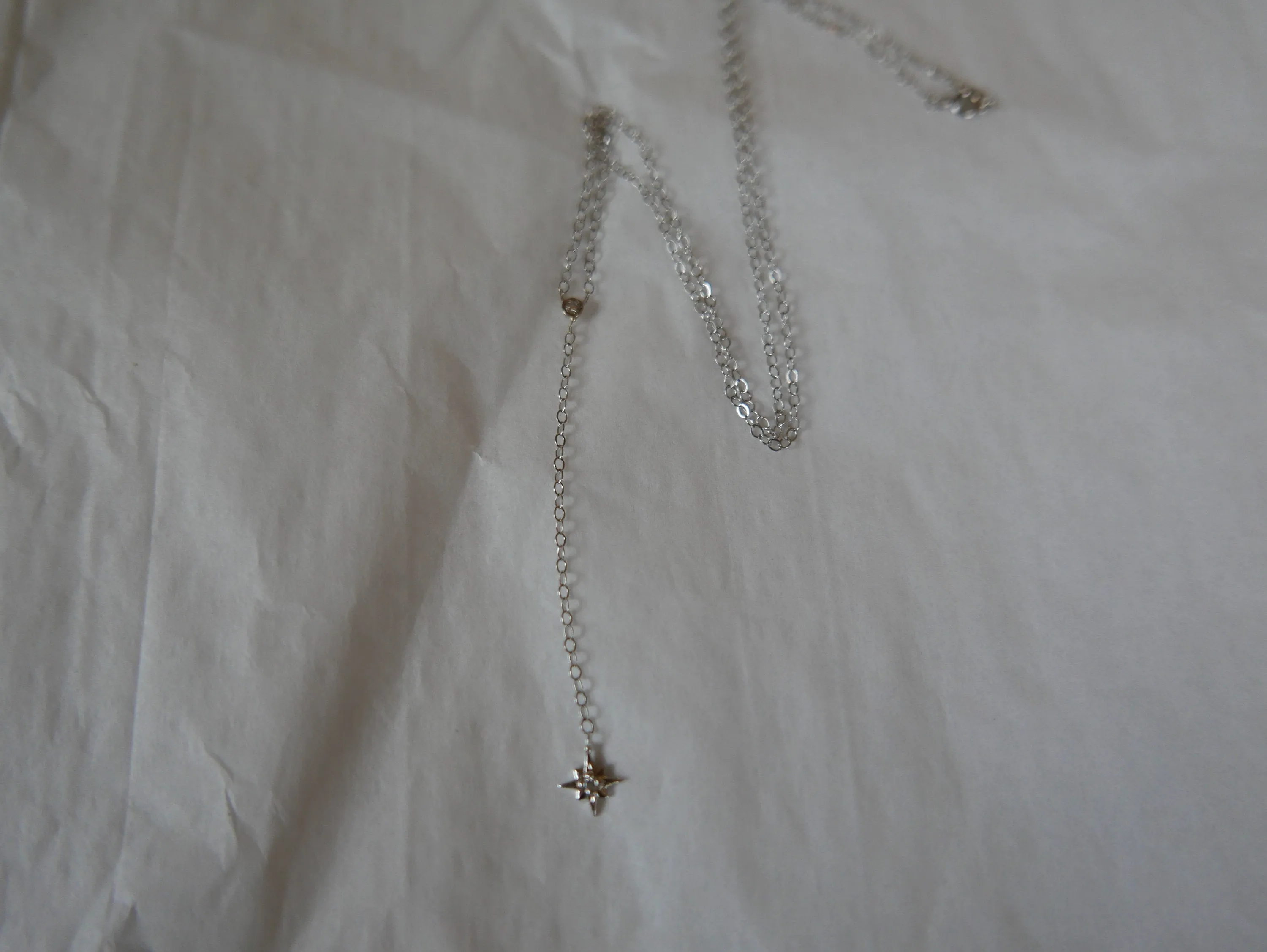 White Gold Star Lariat Necklace